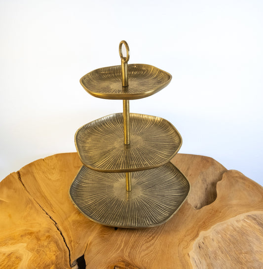 Yosemite Handcrafted Antique Brass 3-Tier Serving Stand