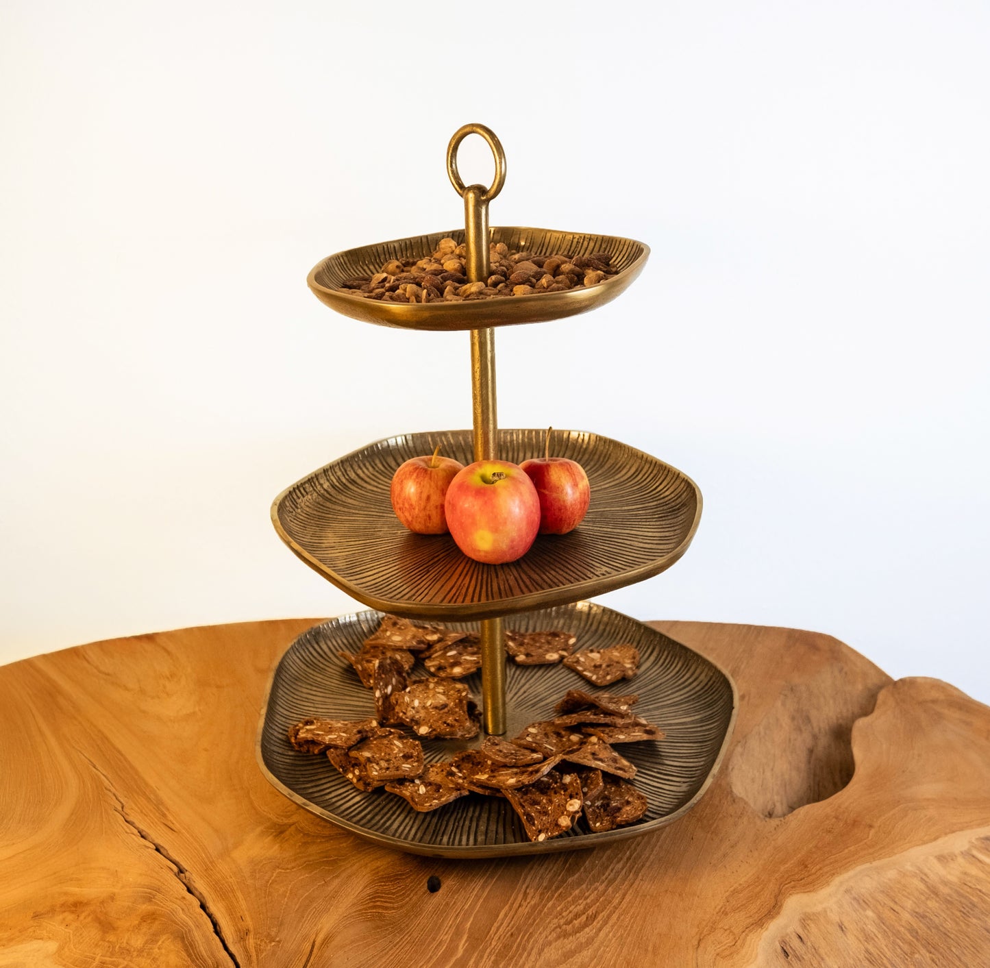 Yosemite Handcrafted Antique Brass 3-Tier Serving Stand