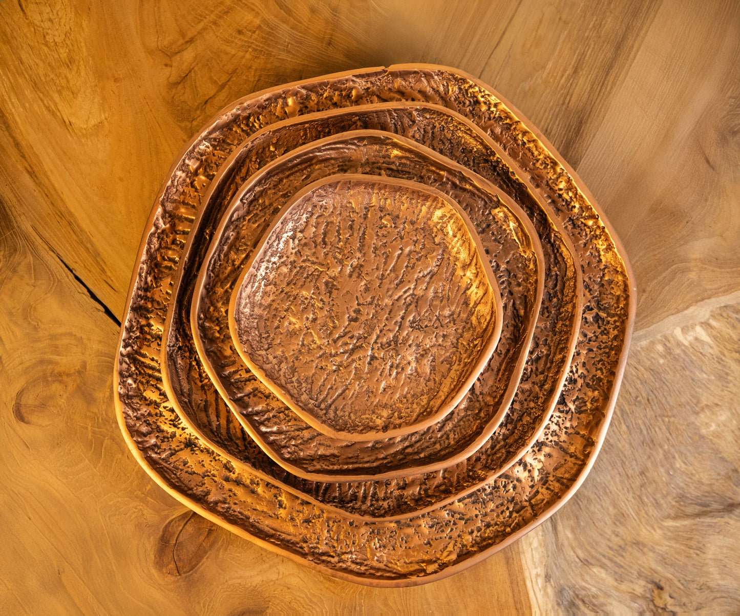 Yosemite Handcrafted Textured Copper Nesting Plate Set of 4