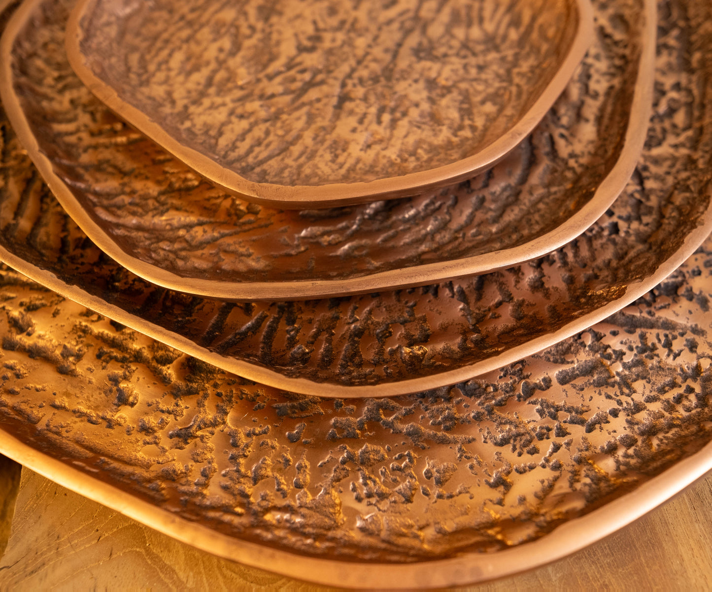 Yosemite Handcrafted Textured Copper Nesting Plate Set of 4