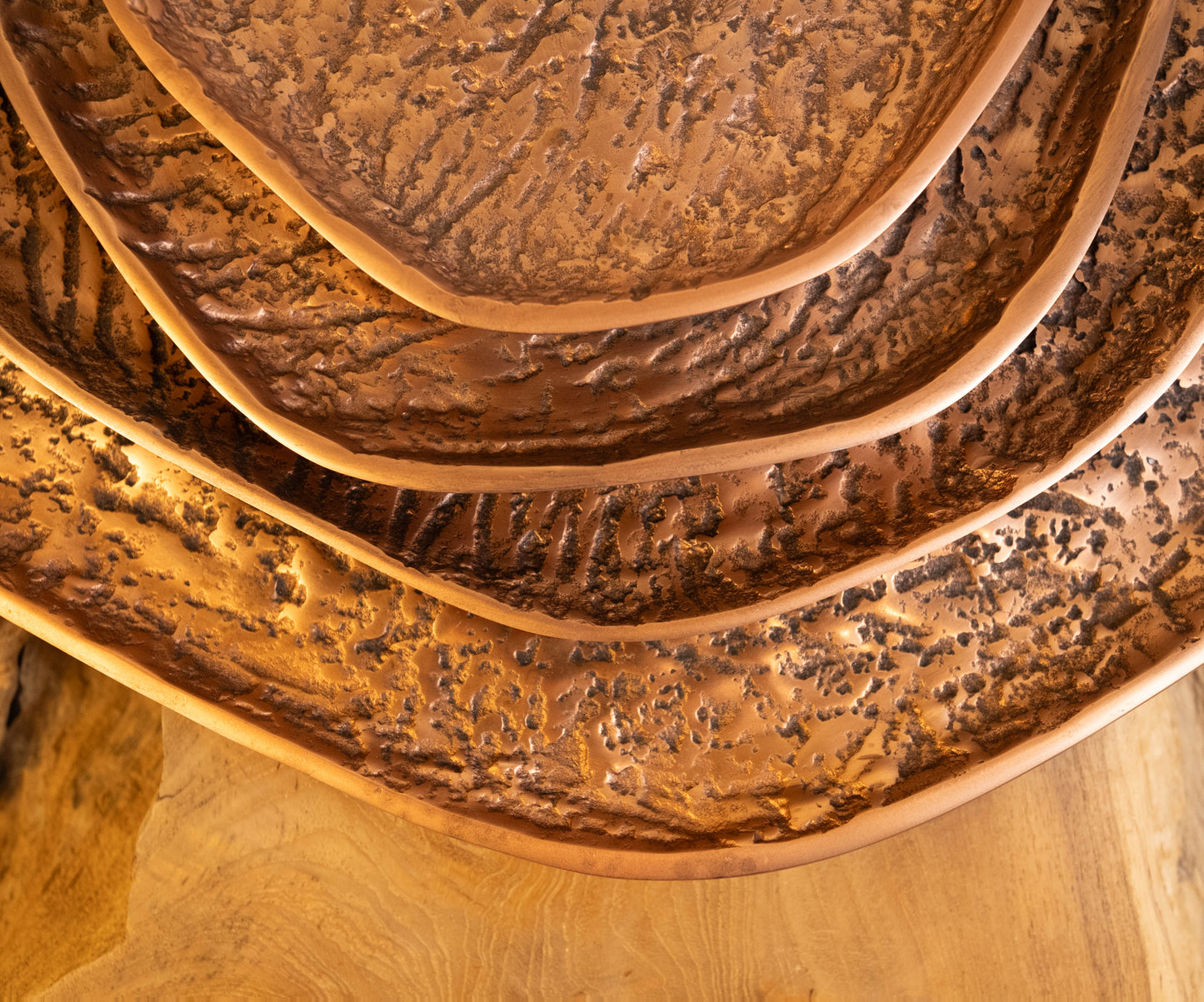 Yosemite Handcrafted Textured Copper Nesting Plate Set of 4