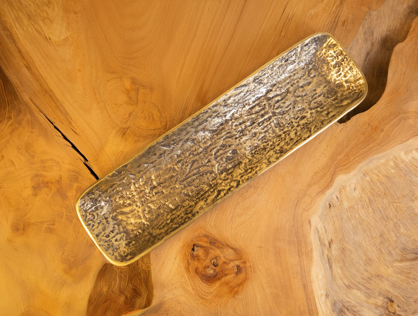 Yosemite Handcrafted Textured Gold Long Serving Tray