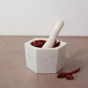 white marble mortar & pestle- small